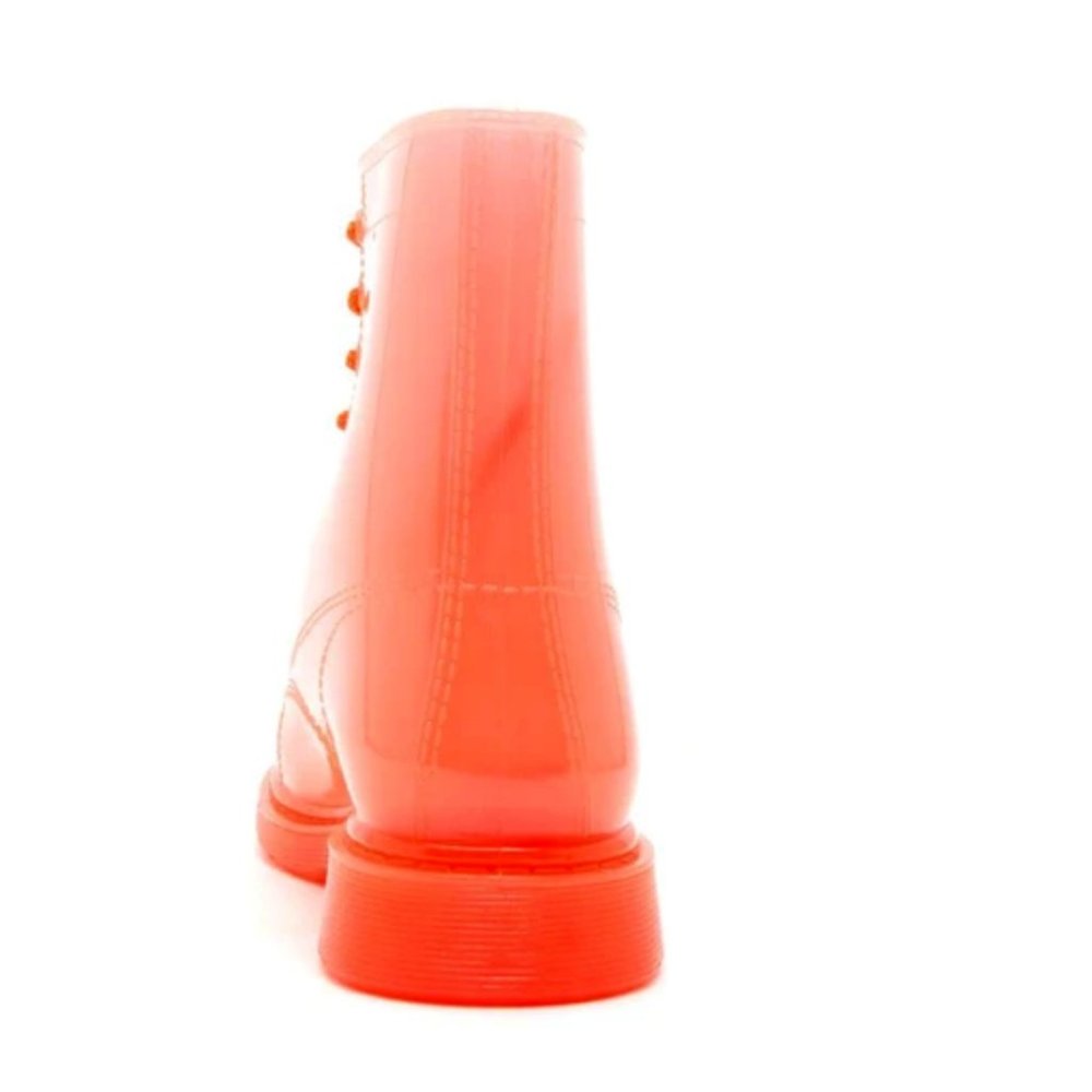 Neon Coral Lace Up Combat Style Rain Boots - Picture 5 of 7